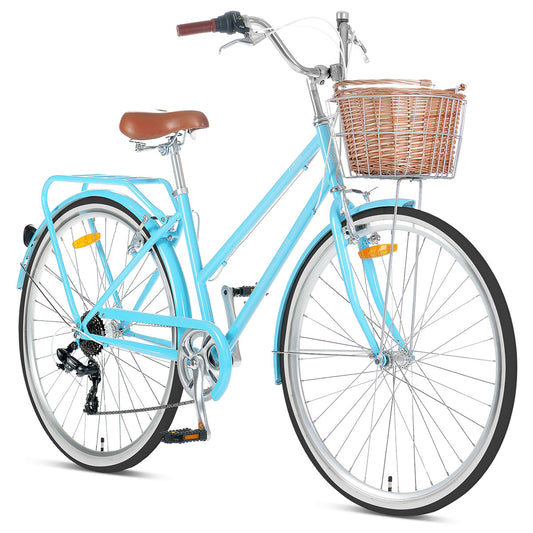 Pomona Vintage Cruiser Commuter Bike Sky Blue with Front Basket (Small, 15")
